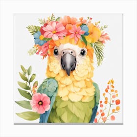 Floral Baby Parrot Nursery Illustration (26) Canvas Print
