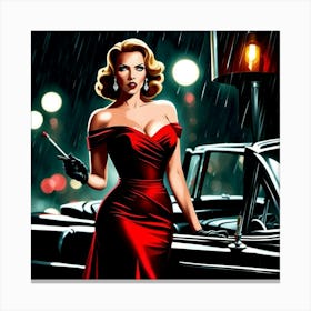 Lady In Red Dress Canvas Print