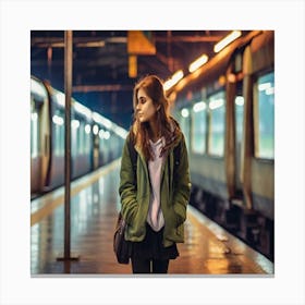 Leonardo Diffusion Xl A Girl Standing On Railway Station Leavi 0 (1) Canvas Print