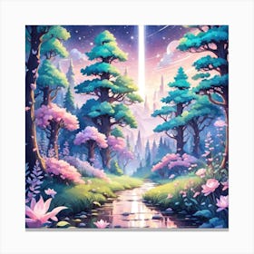 A Fantasy Forest With Twinkling Stars In Pastel Tone Square Composition 90 Canvas Print