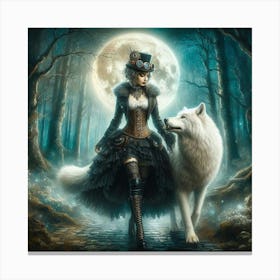 Steampunk Girl With Wolf 1 Canvas Print