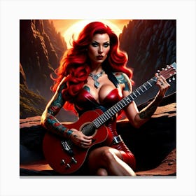 Red Haired Woman With Guitar 1 Canvas Print