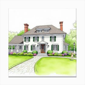 Watercolor Of The Tredegar House In Newport, Featuring Its Elegant Design And Beautiful Gardens Canvas Print