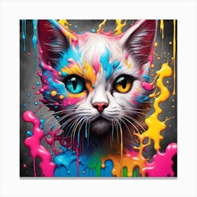 Cat With Paint Splatters Canvas Print