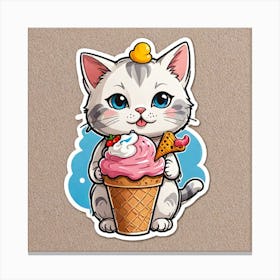 Sticker Of Cute Cat With Ice Cream 77405275 Canvas Print