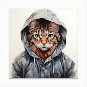 Watercolour Cartoon Bobcat In A Hoodie 1 Canvas Print