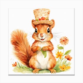 Floral Baby Squirrel Nursery Illustration (26) Canvas Print