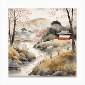 Japanese Landscape Painting Sumi E Drawing (1) Canvas Print