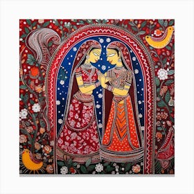 Indian Painting, Traditional Painting, Oil On Canvas, Red Color Canvas Print