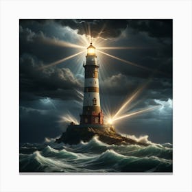 Lighthouse In The Storm Canvas Print