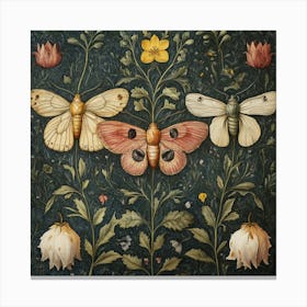 Moths And Flowers Art Canvas Print