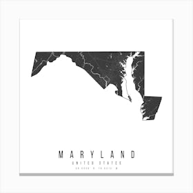Maryland Mono Black And White Modern Minimal Street Map Square Canvas Print