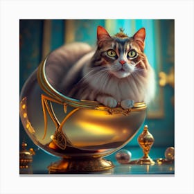 Cat In A Gold Bowl 8 Canvas Print