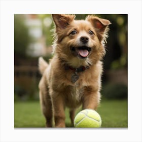 Dog Playing With Tennis Ball Canvas Print