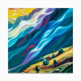 People camping in the middle of the mountains oil painting abstract painting art 4 Canvas Print