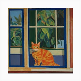 Orange Cat In Window Canvas Print