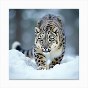 A Graceful Snow Leopard Prowling Through The Snow 2 Canvas Print