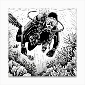 Line Art scuba diver 2 Canvas Print