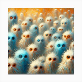 Original: A horde of furry pale blue orange Trialism-Creatures. Canvas Print