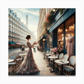 A café in the center of Paris in a beautiful dress by Naderen 1 Canvas Print