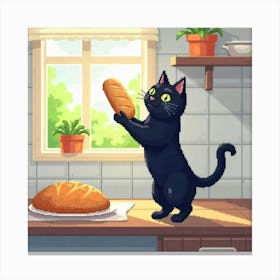 Black Cat In A Kitchen Art Print Funny Cat (4) Canvas Print