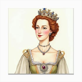 Elegant Queen Elizabeth I Depicted In Watercolor, With Historical Grace 1 Canvas Print