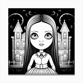 Wednesday Addams Line Art Cartoon Illustration 1 Fan Art Canvas Print