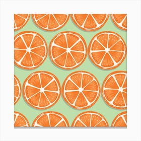 Orange Slices Pattern On Pastel Green Square Canvas Print