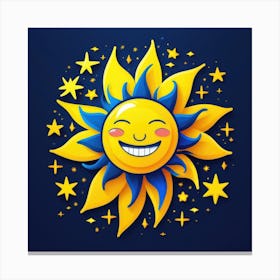 Lovely smiling sun on a blue gradient background 124 Canvas Print