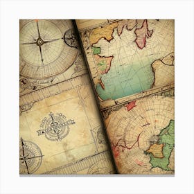 Old Maps And Compass Canvas Print