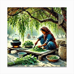 Pakistani Village Woman Cooking Food #2 Canvas Print