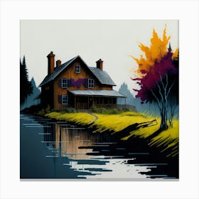 Colored House Ink Painting (123) Canvas Print