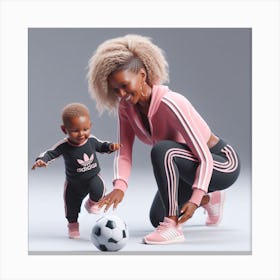 Mother And Child Playing Soccer 1 Canvas Print