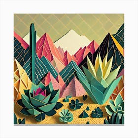 Firefly Beautiful Modern Abstract Succulent Landscape And Desert Flowers With A Cinematic Mountain V (5) Canvas Print