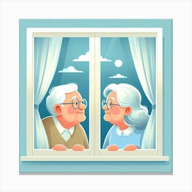 Old Couple Looking Out Window 1 Canvas Print