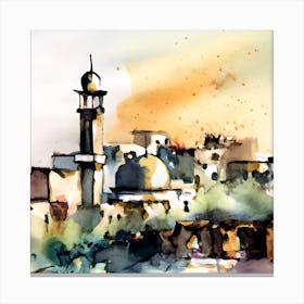 Watercolor Of A Mosque 1 Canvas Print