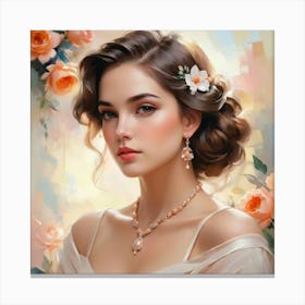 Beautiful Woman With Flowers Canvas Print