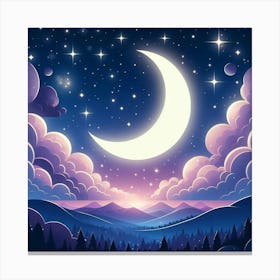 Night Sky With Moon And Stars 1 Canvas Print