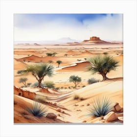 Sahara Countryside Peaceful Landscape Watercolor Trending On Artstation Sharp Focus Studio Photo (15) Canvas Print