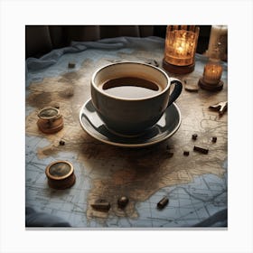 Coffee Cup On A Map Canvas Print