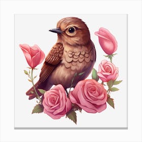 Bird With Roses 2 Canvas Print