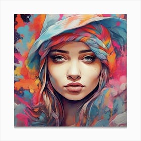 Colorful Girl In Hat Canvas Print