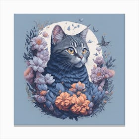 Cat In Flowers 5 Canvas Print