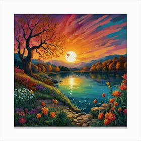 Sunset By The Lake Canvas Print