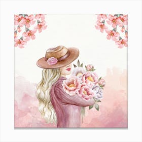 Watercolor Girl With Flowers Canvas Print