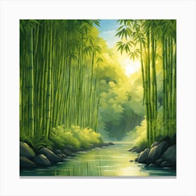 A Stream In A Bamboo Forest At Sun Rise Square Composition 60 Canvas Print
