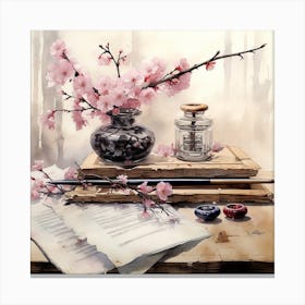 Sakura Blossoms, Ink Lettering Canvas Print