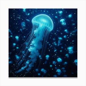 Electric Jellyfish Dance in the Bioluminescent Abyss Canvas Print