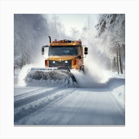 Snow Plow In The Snow 1 Canvas Print