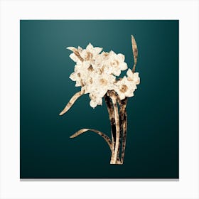 Gold Botanical Bunch Flowered Daffodil on Dark Teal n.2758 Canvas Print